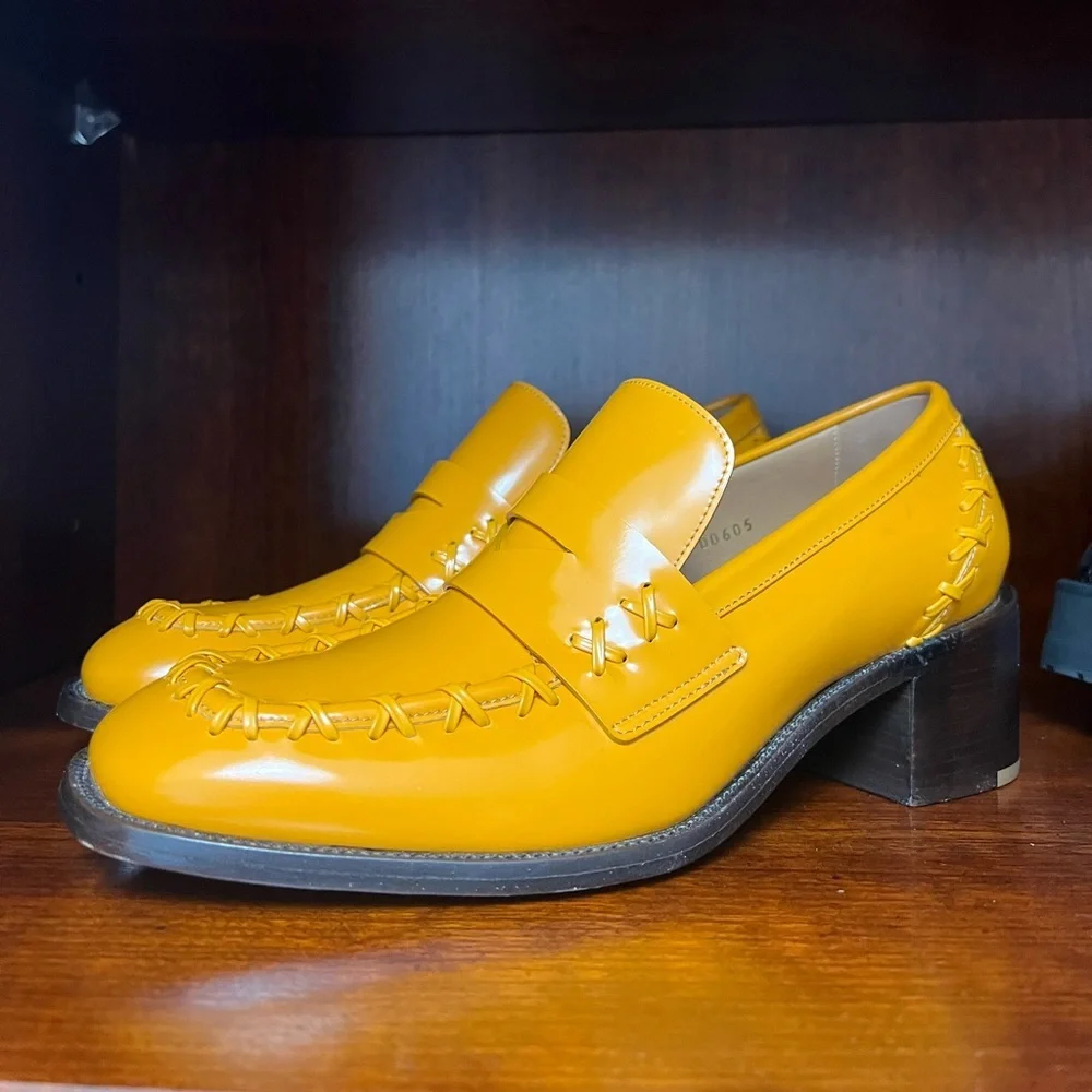 Dries Van Noten Orange Square Toe & Heel Penny Loafer Size 40 - Picture 6 of 17